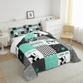 thumbnail image 4 of Cartoon Milk Cow Bedding Kawaii Room Decor,Black and White Cow Print Comforter Set Full,Farmhouse Wild Animals Down Comforter,Teal Plaid Grid Geometric Patchwork Duvet Insert, 4 of 5