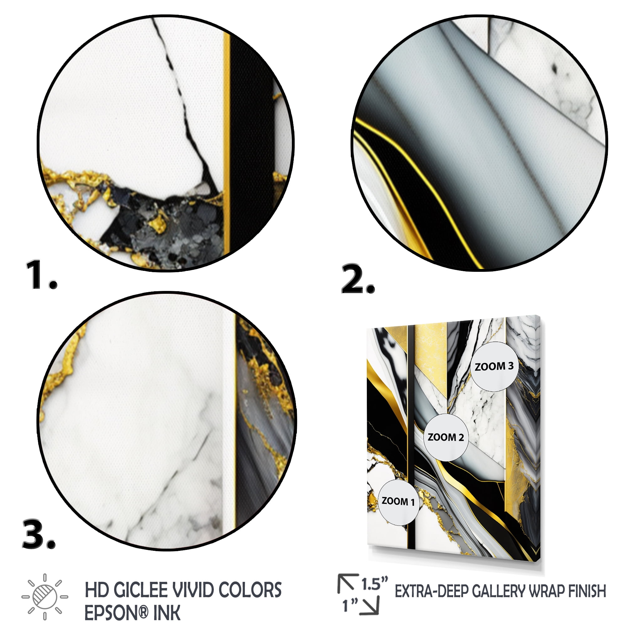 Designart Abstract Geode Geometric Marble Grey II Canvas Wall Art