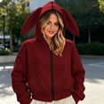 thumbnail image 2 of Tqcoqu Women's Cute Bunny Ear Zip Up Hoodie,Cropped Long Sleeve Loose Casual Sweatshirt Jacket with Kangaroo Pocket,2026 Trendy Outerwear Tops,Red Women's S-XXL, 2 of 7