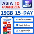 thumbnail image 1 of eSIM JETSIM 15 GB Asia Datos de viaje 15 días prepago, 1 of 6