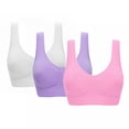 thumbnail image 1 of 3 Pack Sports Bra Women Seamless Wirefree Comfort Underwear with Pads Push up Bra Plus Size for Yoga Running Fitness (XL,White/Pink/Purple), 1 of 8
