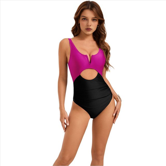 Trajes de Baño de una Pieza para Mujer, Color Rosa Rojo y Negro, Talla XXL