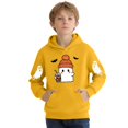 thumbnail image 2 of NEBWOAK Halloween Ghost Print Hoodie Kids Boys Girls Kangaroo Pocket Long Sleeve Fall Outfit Yellow,Size 7-8T, 2 of 5