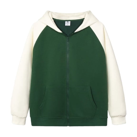 LYMAYTER Women Zip Up Hoodie Color Block Long Sleeve Casual Lightweight Hooded Sweatshirt with Pocket