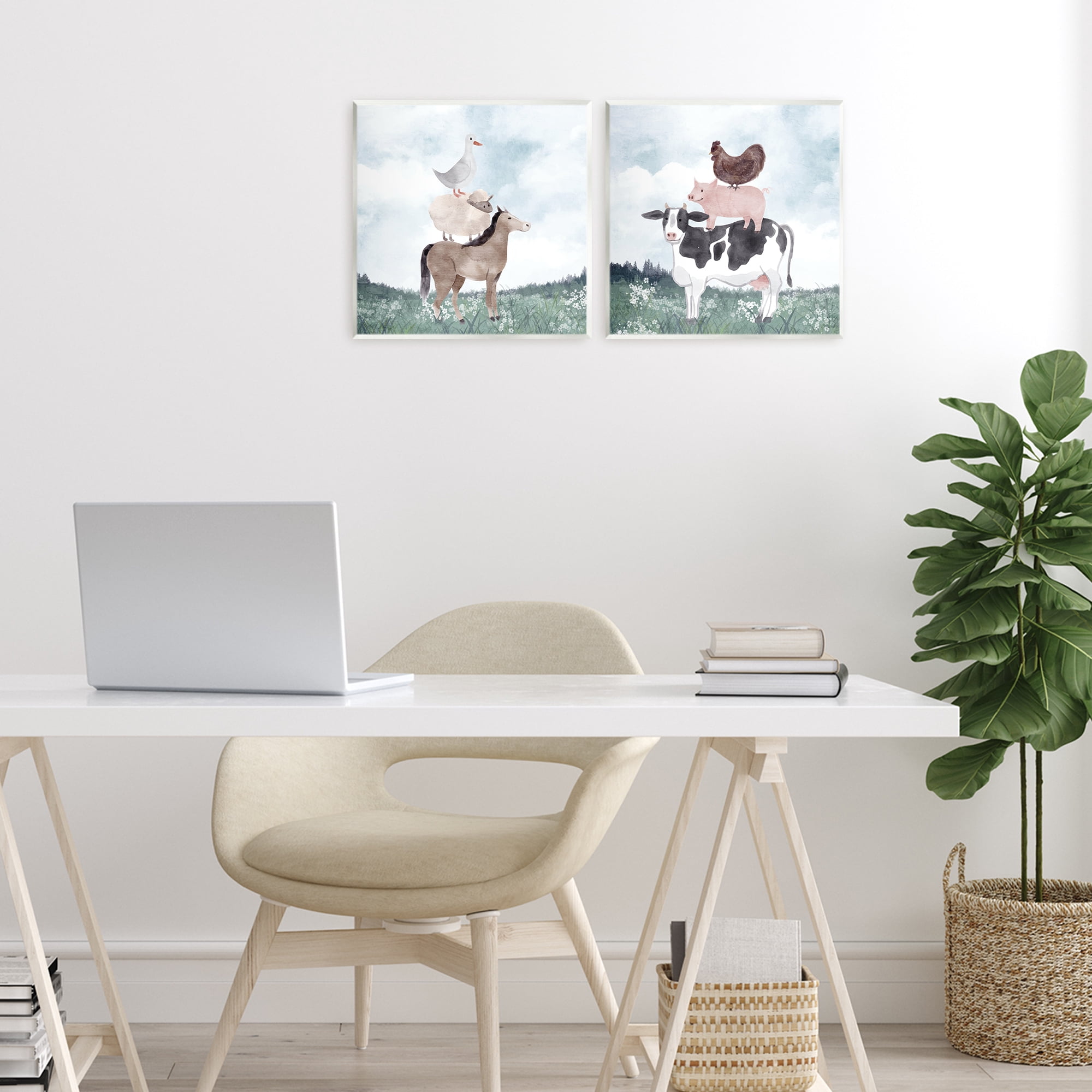 Stupell Industries Stacked Animals Blue Sky Farm 2 Piece Wall Plaque Art Set, design by Kim Allen