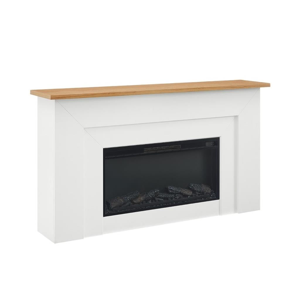 Bowery Hill 64" Wood Landscape Electric Fireplace in White and Oak