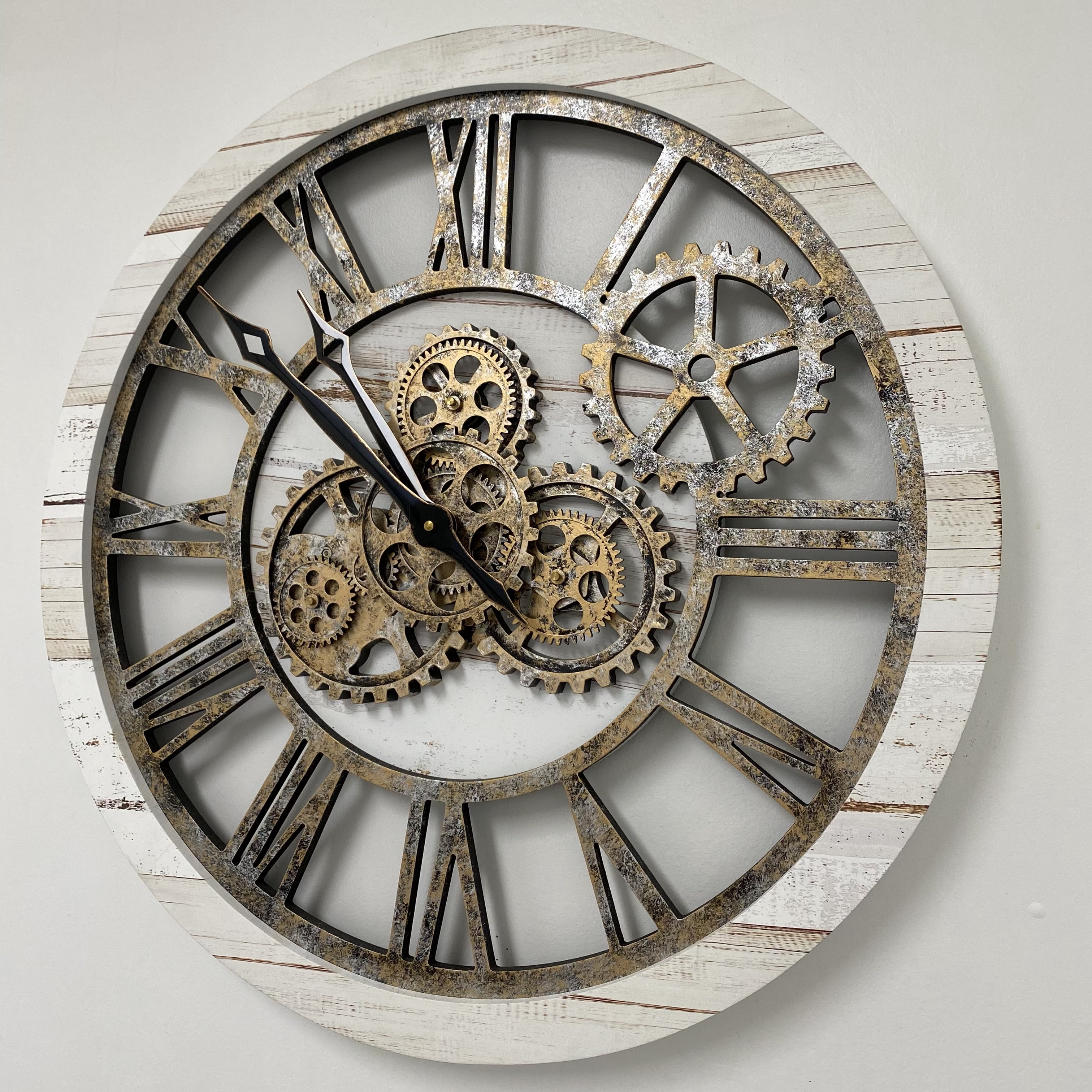 THE GEARS CLOCK Wall Clock with Real Moving Gears AM-LI_ 24 in Round Desert-Beige