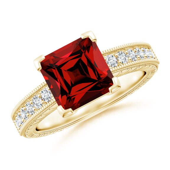 ANGARA Lab Grown 2.1 Ct Square Cut Ruby Solitaire Ring with Milgrain Detailing for Women in 14K Yellow Gold (Size-8mm) | July Birthstone, Anniversary, Jewelry Gift for Women | Lab-Grown Ruby Ring