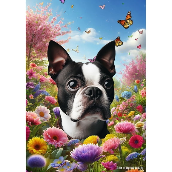 Boston Terrier - Best of Breed Spring Butterfly Outdoor Garden Flag 12" x 17" Mailbox Flag