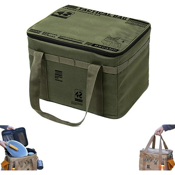 1pcs-Large Capacity Outdoor Folding Storage Bag Waterproof Portable Camping & Picnic Organizer, Picnic Basket,  Hiking, Backpacking, Picnics, Barbecues (Military Green, 30L)