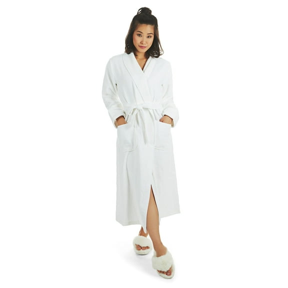 MeMoi Women's 100% Cotton Zero Twist Woven Loop Terry Robe - Womens - Female (L-XL, White)