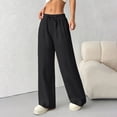 thumbnail image 2 of CPNG Girls Linen Sweatpants Straight Wide Leg Solid Color Drawstring Sweat Pants Elastic High Waist Baggy Casual Beach Vacation Trousers(Black,9-10 Years), 2 of 8