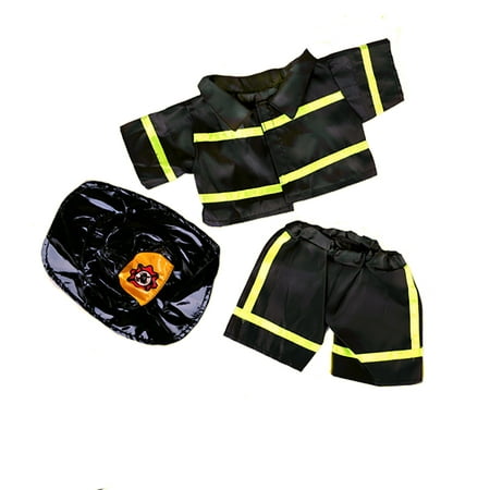 Firefighter Teddy Bear - Black Firefighter w/Hat Teddy Bear Clothes Fits Most 14