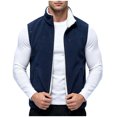 thumbnail image 2 of Mens Fleece Insulated Sleeveless Jackets Full Zipper Stand Up Collar Solid Color Fashion Winter Jacket Dark Blue XXL, 2 of 6