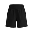 thumbnail image 4 of Linen Shorts Women Elastic Smocked Waist Patch Pocket Breathable Summer Casual Bottoms Black XL, 4 of 6