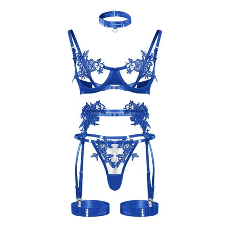 Yuhangmm 2024 Women s Embroidery See Through Binding Hollow Three Point Underwear With Leg Ring Women Lingerie Underwear Sexy Lingerie with Stockings plus Size