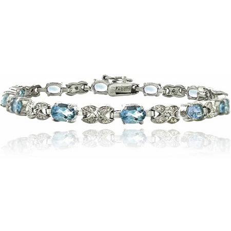 7.15 Carat T.G.W. Blue Topaz and Diamond Accent Silver-Tone X and Oval Bracelet