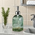 thumbnail image 5 of Vfedsrsge Green Vertical Stripe Glass Soap Dispenser - 350ml Refillable Press Pump Bottle for Bathroom Kitchen, BPA-Free Liquid Hand Soap Shampoo Shower Gel Dispenser, 5 of 6
