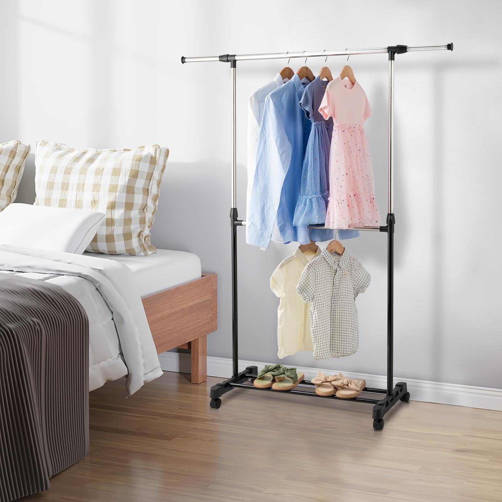 Mainstays Adjustable Rolling Garment Rack Metal Chrome Black Walmart