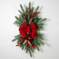 thumbnail image 6 of 24” Artificial Christmas Teardrop Wreath,2PCS Christmas Swag Outdoor,Christmas Garland with Red Berry with Pine Cones Decor for Xmas Front Door Wall Window Hanging Decor, 6 of 7