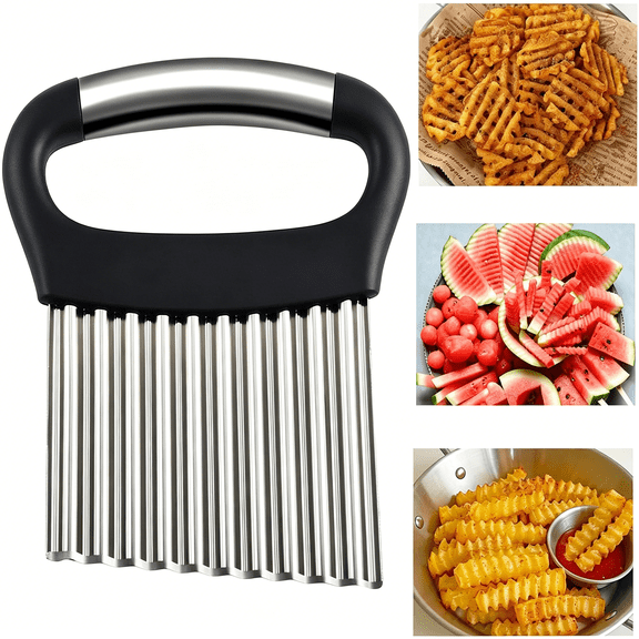 EXLEAF Large Crinkle Cutter for Veggies - Wavy Chopper,French Fry and Waffle Fry Cutter for Potatoes,Carrots,Stainless Steel Crinkle Cut Fries Tool