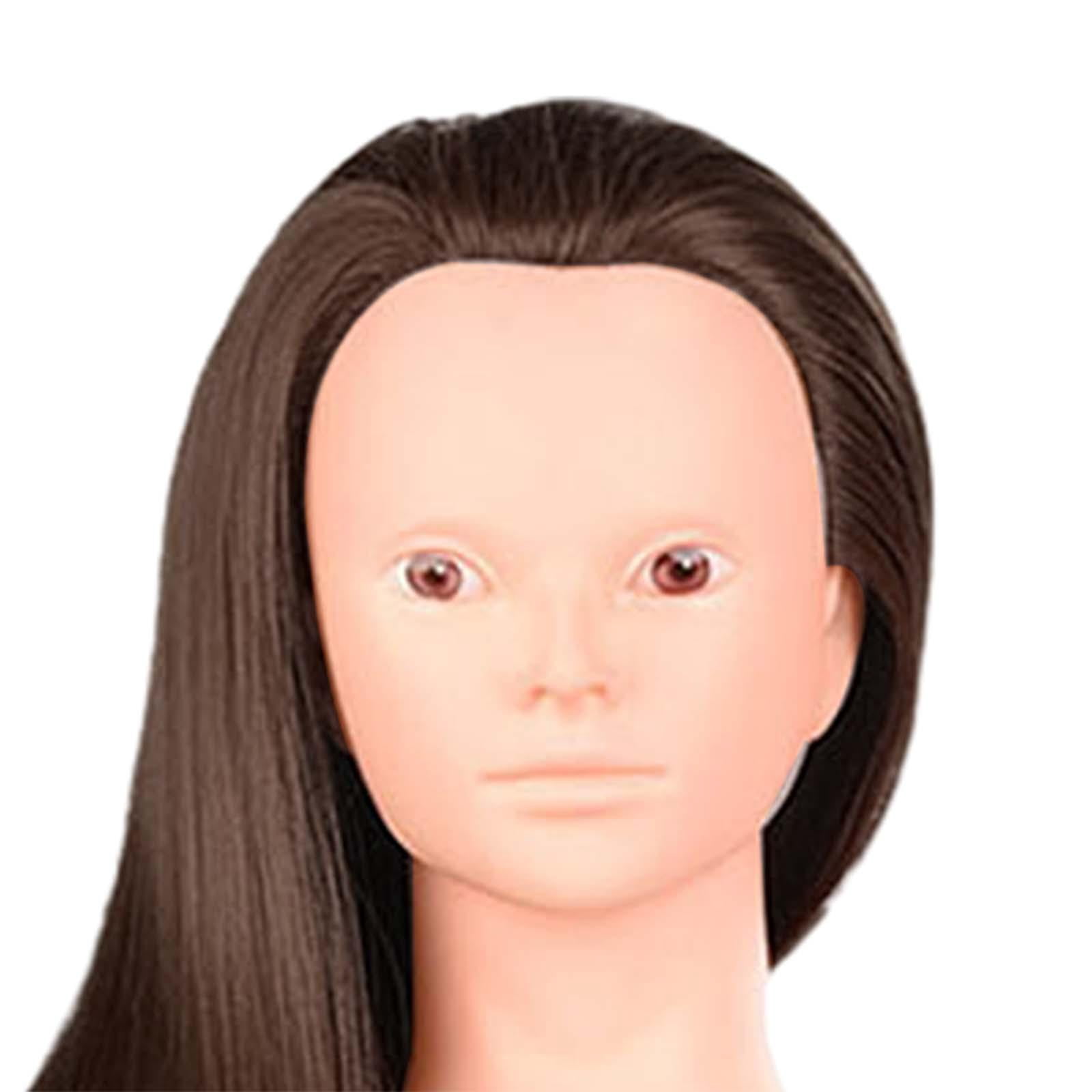Hair Training Head Mannequin Head Hairstyling Multipurpose Long Hair Manikin Doll Head for Cutting DIY Cosmetology School Students Braid , Brown without Makeup