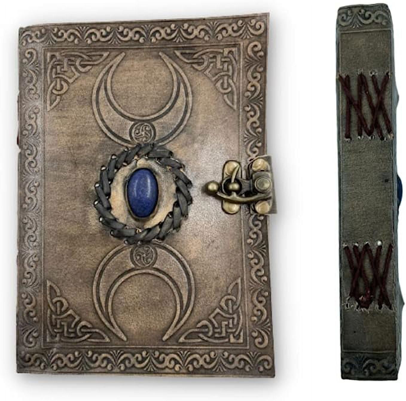 OVERDOSE Vintage Moon Design Stone Leather Journal With Brass C-Lock - Handmade Unlined Paper Leather Bound Journal | Sketchbook & Notebook - Drawing Journal - 5 x 7 inches | 12 x 17 cm | A6