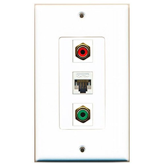RiteAV - 1 Port RCA Red and 1 Port RCA Green and 1 Port Cat5e Ethernet White Decorative Wall Plate