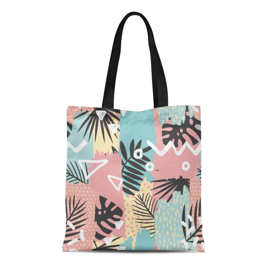 LADDKE Canvas Tote Bag Pattern Abstract Painting Ink in Memphis Paint Brushes Tropical Durable ...