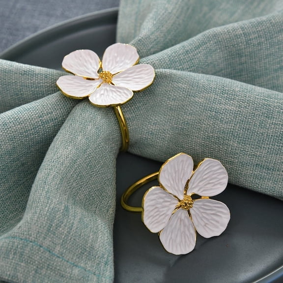 Yoyauz White Flower Napkin Rings Set of 12, Elegant Napkin Rings Dining Decor Holder Buckles for Wedding Christmas Party Banquet Family Dinner Decoration