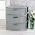 thumbnail image 5 of Sterilite Storage Drawer, 3 Drawer Plastic Weave Wide Tower with Pull Handles, Gray, 5 of 9