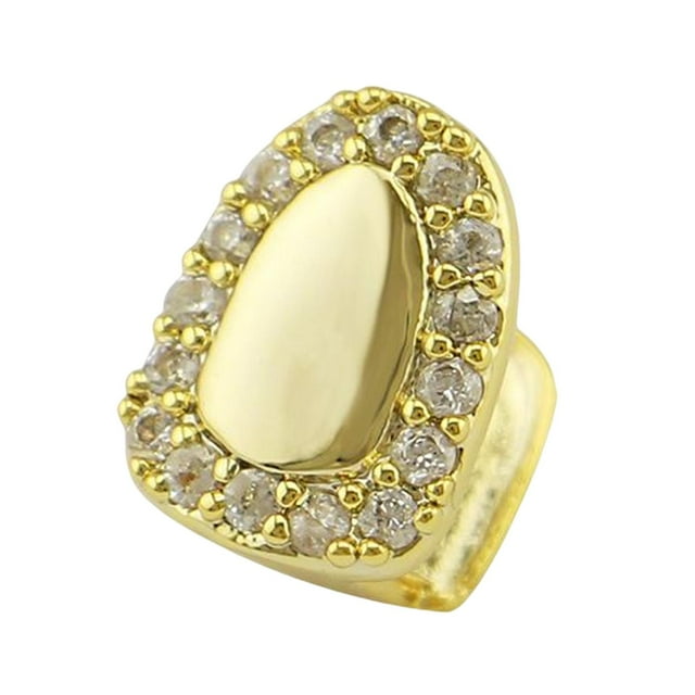 KLKCMS Single Grills Cap for Teeth, Hip Hop Jewelry Single Tooth Cap Round with Diamond Gold