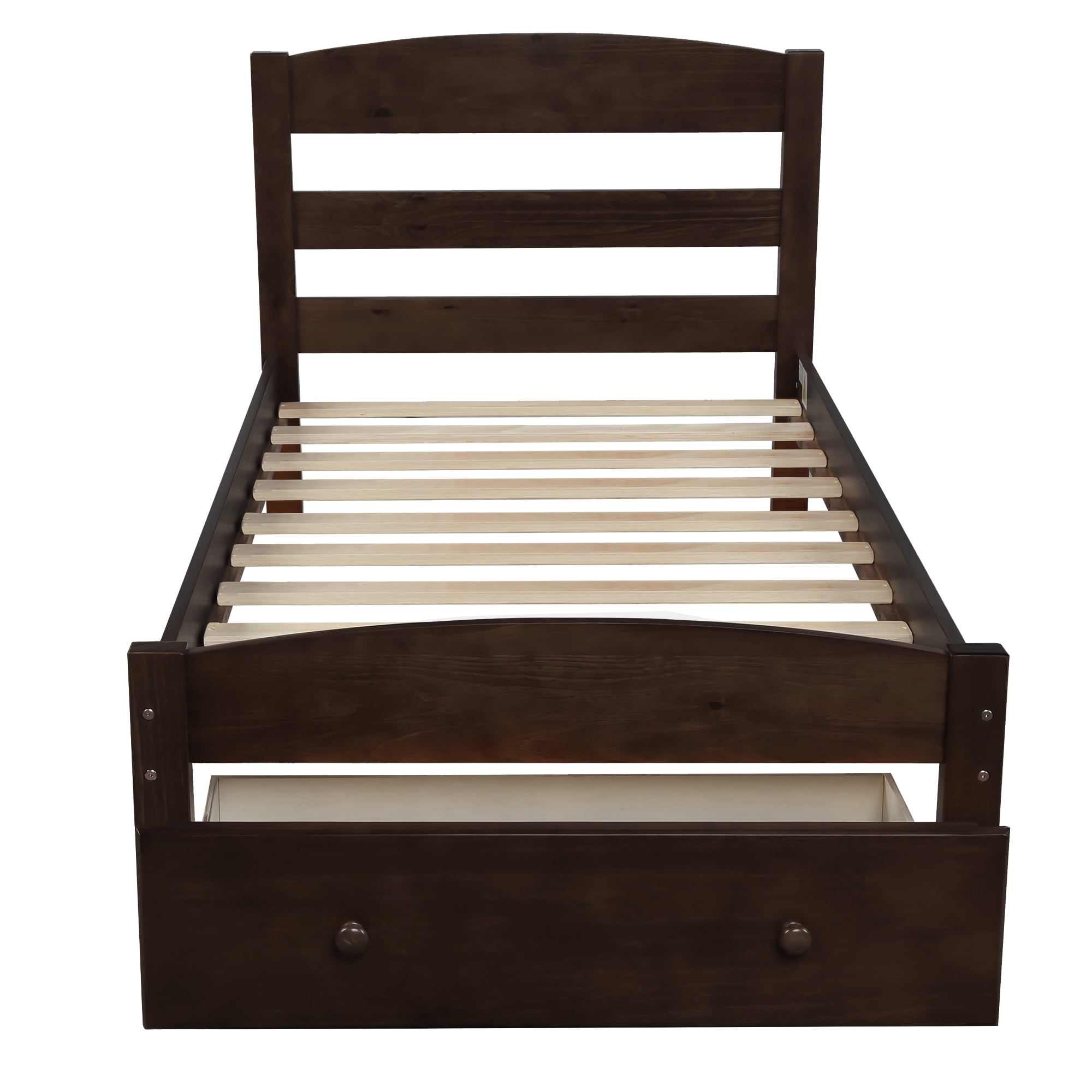 Gewnee Twin Size Wood Platform Bed Frame with Headboard and Big Storage Drawer for Kids,Espresso