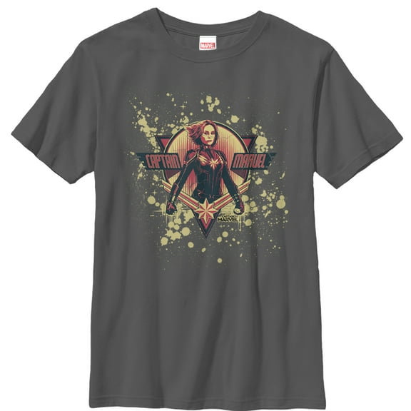 Boy's Marvel Captain Marvel Paint Splatter Hero  Graphic Tee Charcoal Medium
