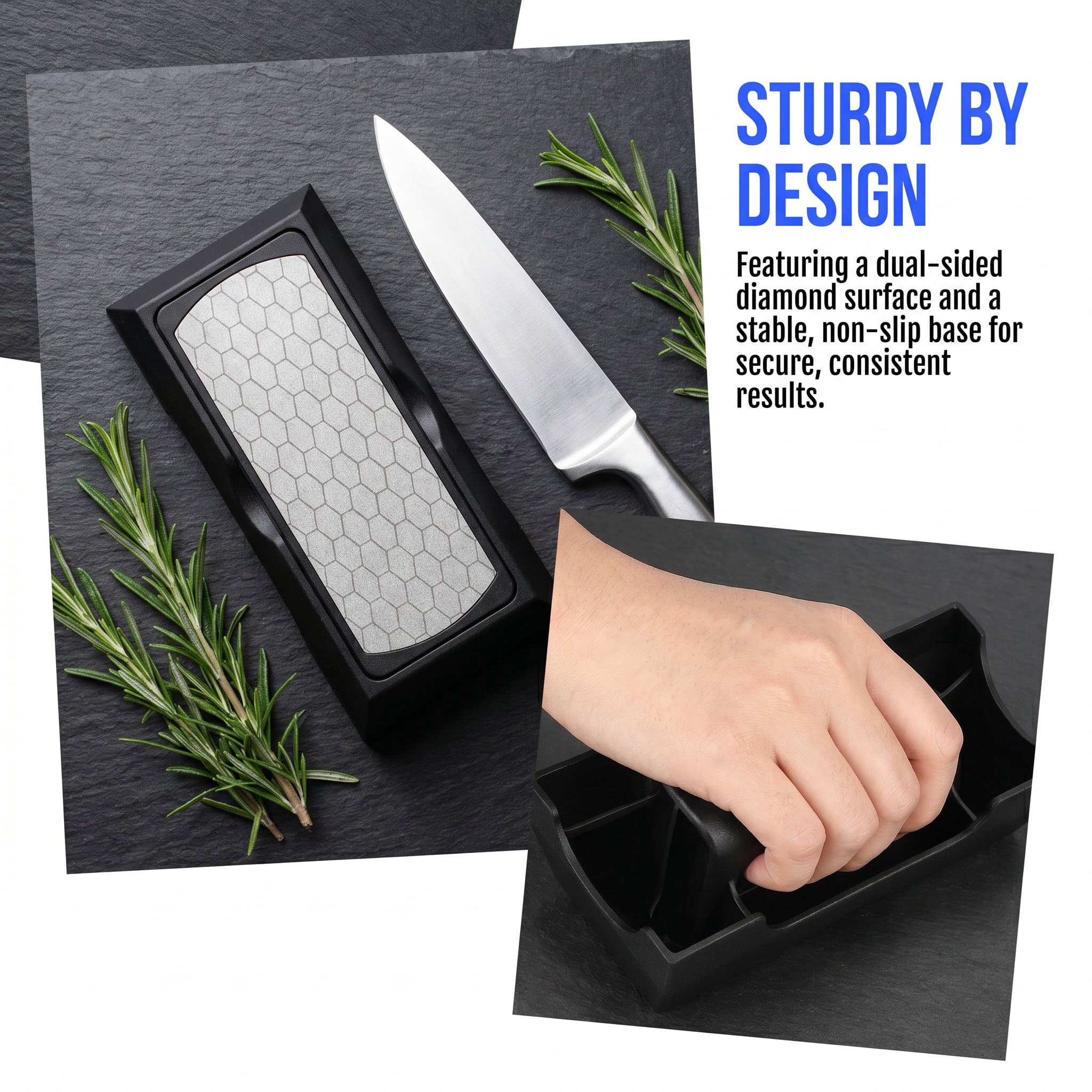 Dual-Sided Diamond Sharpening Stone, Professional Grade Kitchen Knife Sharpener with Non-Slip Base, Coarse & Fine Grit for Chef Knives, Scissors, and Garden Tools, Silver Chrome