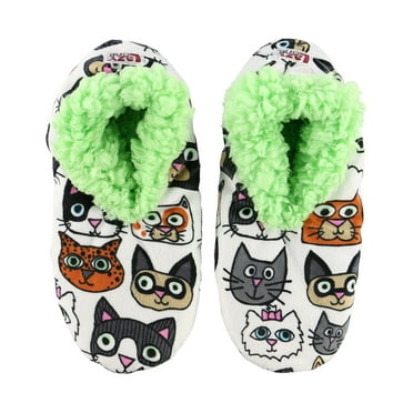 LazyOne Fuzzy Feet Slippers for Women, Cute Fleece-Lined House Slippers, Cats, Additude, Non-Skid