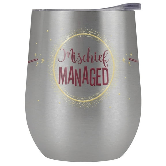 Harry Potter Official Mischief Managed 12 OZ Silver Stemless Tumbler, Stainless Steel Travel Cup|Lake Tumbler|Insulated with Leak Resistant Slide-Lock Lid