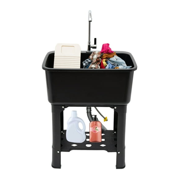 TFCFL Utility Sink Free Standing Laundry Tub Washing Sink With Faucet & Washboard For Garage Shop