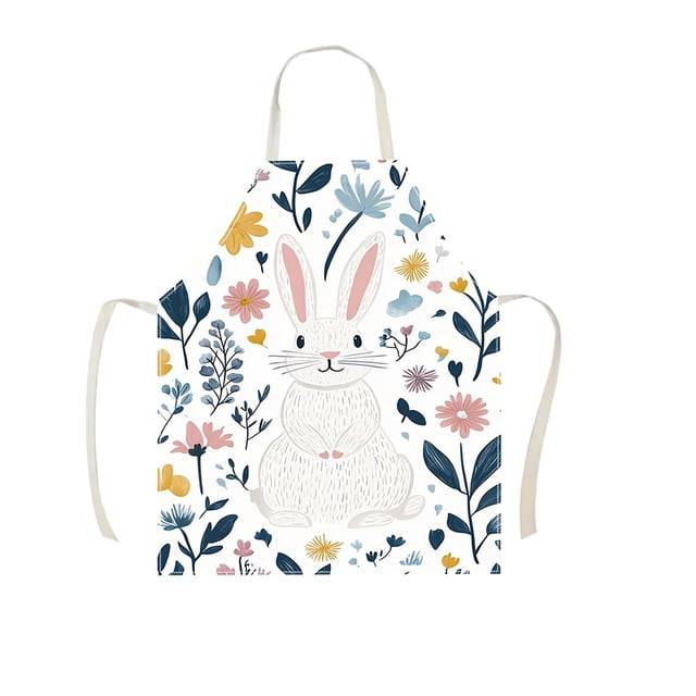 TanSiDing Easter Apron for Women Adults Kitchen Cooking Bunny Print Decorative Protective Apron Adjustable Neck Ties for Holiday Party Baking Hostess Gift