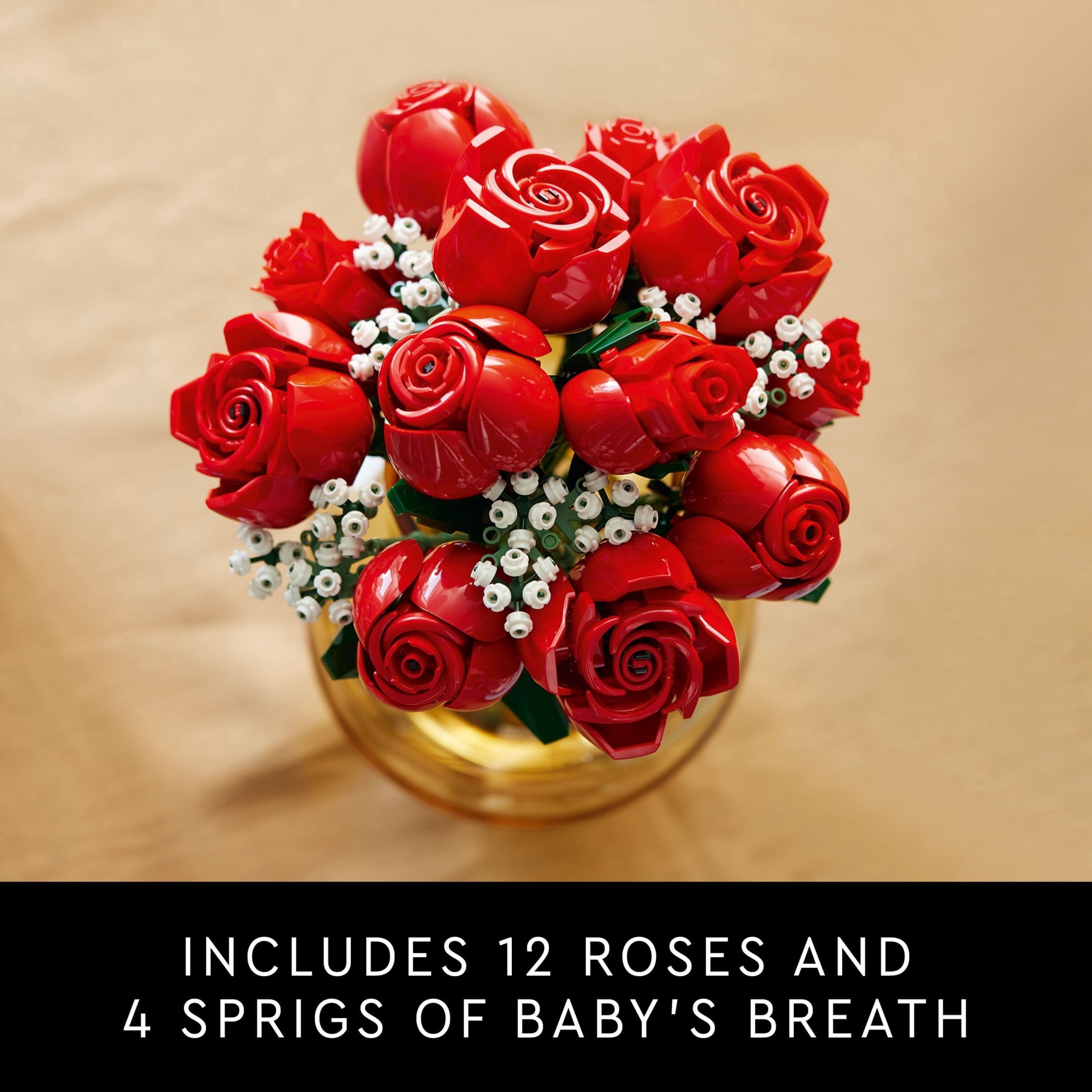 LULUMAOQU Botanicals Bouquet of Roses Artificial Flowers - Building Set for Adults, Ages 18+ - Valentines Day Gift - Fake Red Roses Decor