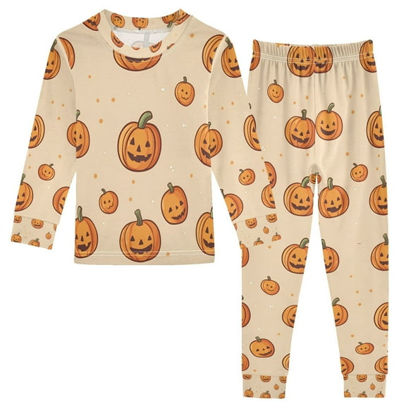 FORMRS Long Sleeve Top and Pants Pajama Set for Niños 2-Piece Sleepwear, Sizes 18M-8Y, Halloween Pumpkins Pattern