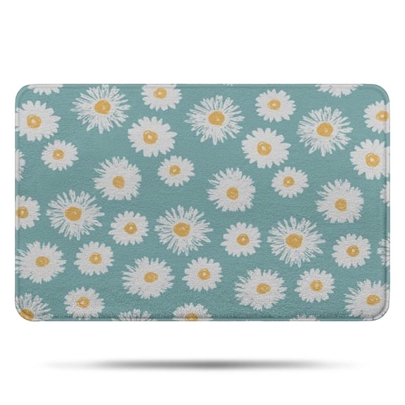 Teal Daisy Flower Golden Centers Pattern Bathroom Rugs Mat,Non Slip Microfiber Bathroom Rug,Rubber Backing,Soft Bathroom Mats for Bathroom Floor,Tub and Shower,17x27in(43x68cm)