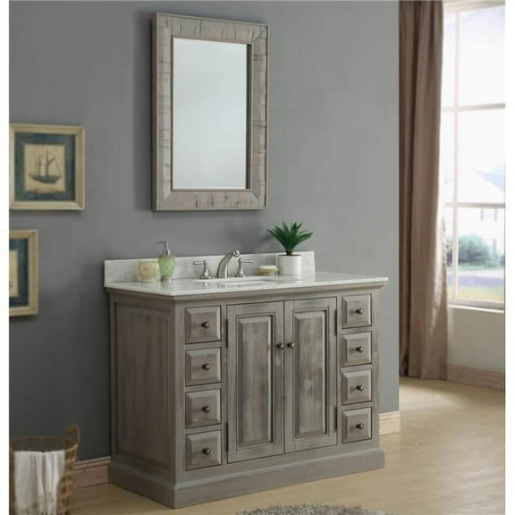 WK8348-AP TOP 48 in. Solid Recycled Fir Single Sink Vanity in Grey With Arctic Pearl Quartz Marble Top-No Faucet