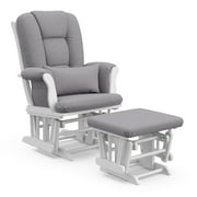 Storkcraft Tuscany Glider and Ottoman with Lower Lumbar Pillow, White Finish with Grey Cushions