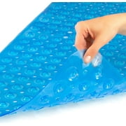 HealthSmart Antimicrobial Bath Mat with Non-Slip Suctions and Drain Holes, Extra Long, Light Blue