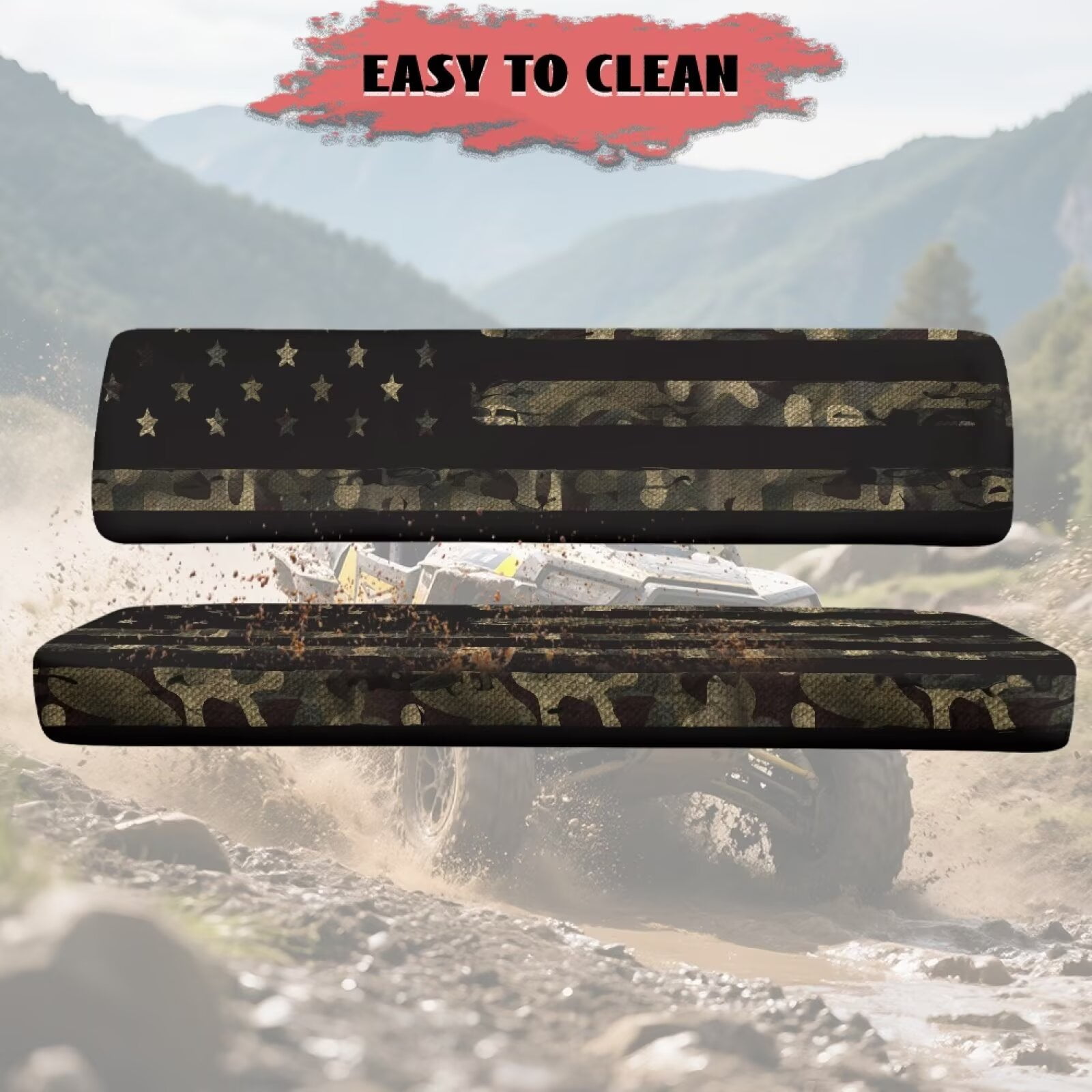 Yuyamidu American Flag UTV Bench Seat Cover Backrest Cover Camo Seat Covers Compatible with Kawasaki Mule 3000 3010 3020 4000 4010 2001-2023 2025