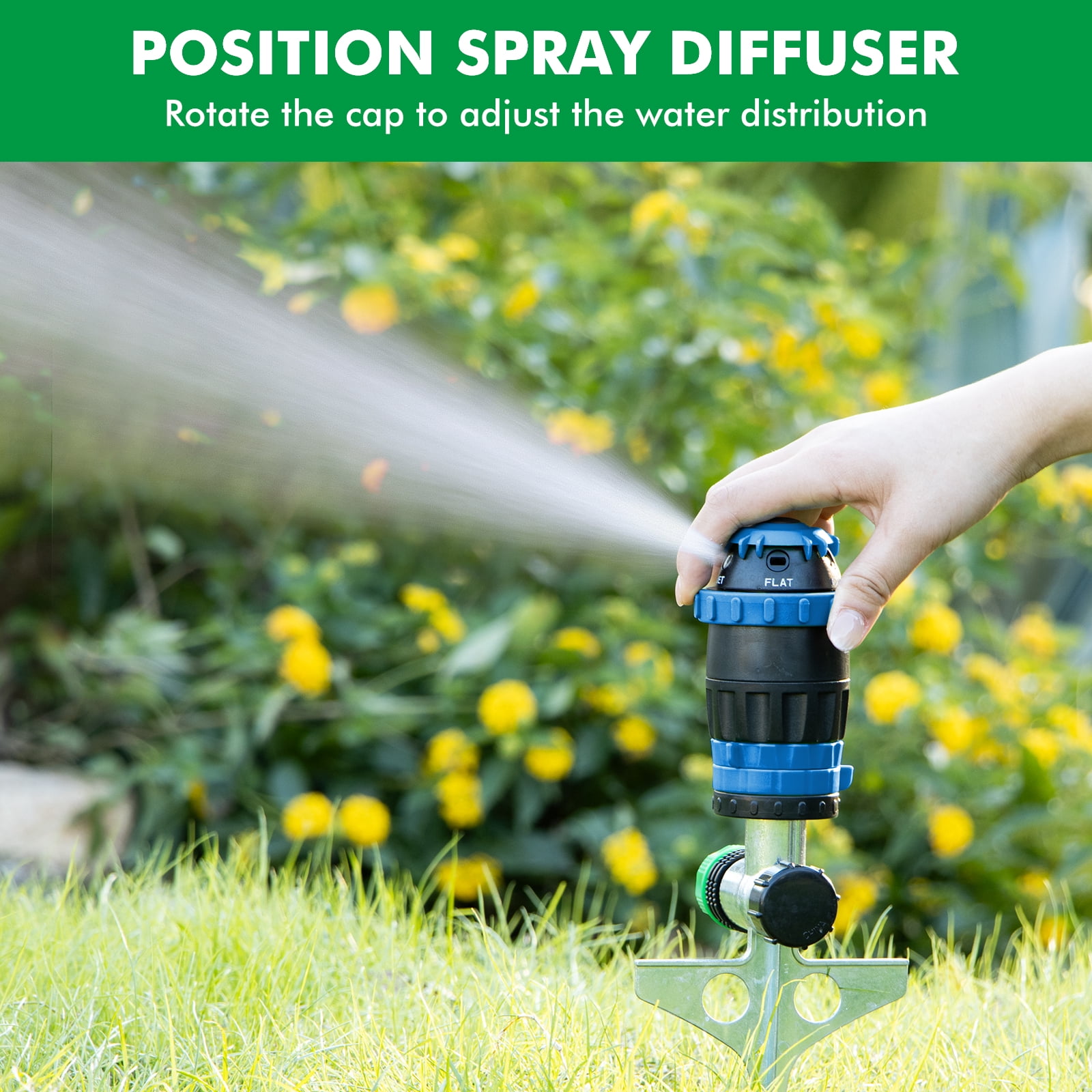 Restmo Gear Drive Sprinkler with Metal Spike Base,5-Pattern Multi-Adjustable Lawn Sprinkle for Garden,Flower Bed and Large Yard Area Watering,Blue