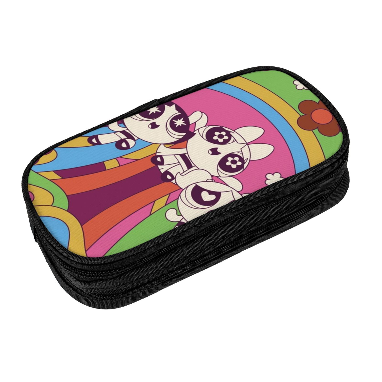 The Powerpuff Gi-rls Pencil Case Large Capacity Pencil Pouch Penbag Office Stationery Organizer Travel Makeup Bag Black