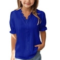 thumbnail image 2 of UACY Girls Linen Shirts Puff Short Sleeve Summer Elegant Lace V Neck Blouses Tween Teens Oversized Lightweight Tops, 2 of 9
