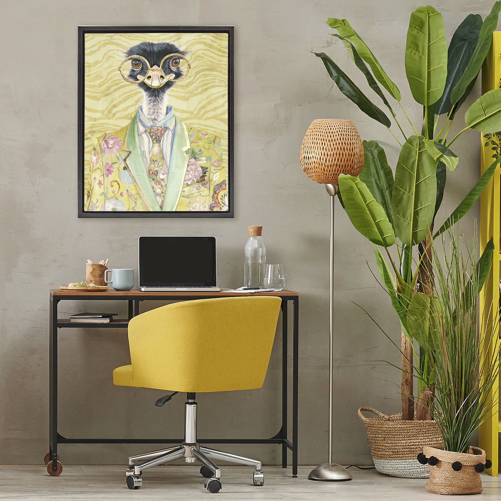 Stupell Industries Dandy Ostrich Portrait Black Framed Floater Canvas Wall Art, design by Svetlana Aleynikova